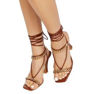 NEW Cape Robbin Kirsten‎ Brown Strappy Chain Heels Faux Leather, Size 10